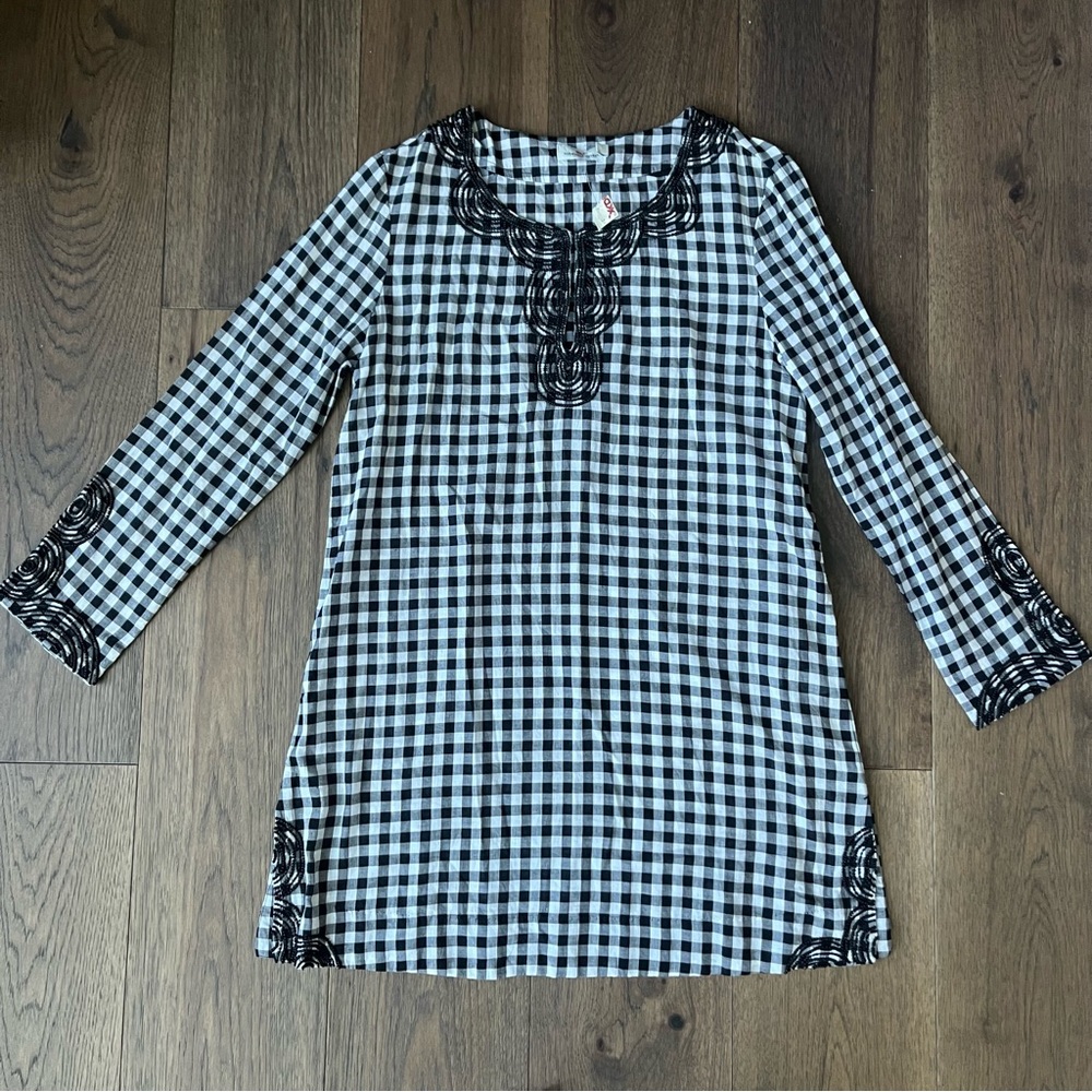 Vineyard Vines Embellished Seed Bead Gingham Pullover tunic Dress Cover up